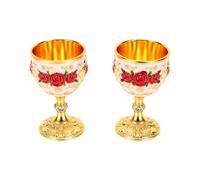 Fdit Copa Roja Dorada, 2 Piezas Copas Estilo Palacio con Rosa de Gema, para Decoración de Fiestas (PINK)
