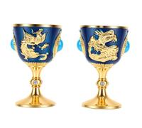 Fdit Copas de Vino Turquesa, 2 Piezas Cálices Vintage Dorados para Ocasiones Especiales (BLUE)