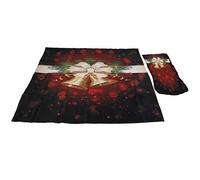 Fdit Cubiertas de Sillas del Mantel de Navidad, 4 Sillas y 1 Kit de Tela de Mesa, Tela de Mesa de Poliéster y Protector de Asiento para Cocina y (estilo campana 140*140cm)