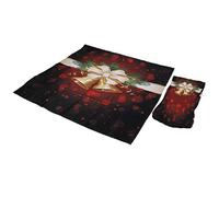 Fdit Cubiertas de Sillas del Mantel de Navidad, 4 Sillas y 1 Kit de Tela de Mesa, Tela de Mesa de Poliéster y Protector de Asiento para Cocina y (estilo campana 140*180cm)