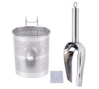Fdit Cuchara de Hielo de Acero Inoxidable con Rejilla para Congelador, Cuchara de Hielo de Metal y Soporte para Máquina de, Accesorios Extraíbles y Fáciles de Limpiar (1 juego)