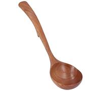 Fdit Cucharón de Madera, Cuchara de Sopa de Madera de Acacia, Cuchara Suave para Gachas de Catering con Mango Cómodo para Cocina y Catering (mediana con gancho curvo)