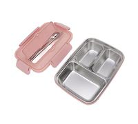 Fdit de 3 Compartimentos, Contenedores Interiores Portátiles de Acero Inoxidable 304 con Cuchara y Palillos para Picnic de Viaje Escolar de Oficina (PINK)