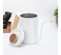 Fdit de 650 Ml, Tetera con Cuello de Cisne de Acero Inoxidable 304 con y Tapa de Madera, para Verter café por Goteo, con Orificio para Termómetro y Diseño Ergonómico (WHITE)