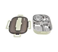 Fdit de Acero Inoxidable 304, Recipiente Térmico para Alimentos a Prueba de Fugas de 2 Partes con Bandeja Extraíble, de 1300 Ml para Escuela, Oficina, Camping (Verde 【Palillos y cuchara gratis】)