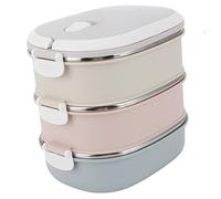 Fdit de Acero Inoxidable de 3 Capas Contenedor de Alimentos Caja con Asas Dobles Curvadas Hebilla de Seguridad con Válvula Permeable Al Aire para Oficina, Hogar, Viajes, Escuela