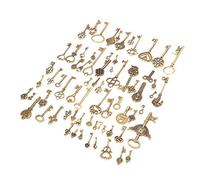 Fdit Dijes de Llave de Bronce para Hacer Joyas de Bricolaje, 70 Piezas Colgantes de Llave de Aleación con Patrones Antiguos, Dijes Galvanizados de Bronce Oscuro para Pulseras