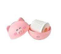 Fdit Dispensador de Pañuelos de Dibujos Animados, Cubierta de Caja de Pañuelos de Animales, Soporte de de Plástico Redondo para Mesa de Escritorio con Diseño de Boca Ancha (Cerdo Rosa)