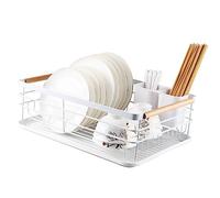 Fdit Escurreplatos, Material Inoxidable con Bandeja de Drenaje Inferior y Estante para Tazas, para Almacenamiento de Utensilios de Cocina y Ahorro de Espacio en la Mesa (White)