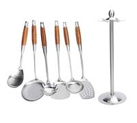 Fdit Espátula de Cocina de Acero Inoxidable 304 con de Madera, Soporte Giratorio y Orificio para Colgar, para Aislamiento Térmico y Ahorro de Espacio