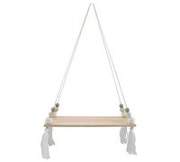 Fdit Estante Decorativo para Colgar en la Pared, Estante Flotante de Madera con Borlas y Detalles de Cuentas, Organizador de Exhibición para Decoración Pequeña, Almacenamiento en Sala (Blanco Gris)