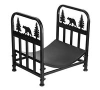 Fdit Estante para Leña con Forma de Oso, Artículos Esenciales para el Hogar, Almacenamiento de Organización del Hogar con Acabado Recubierto de Acero Negro para Troncos de Chimenea,