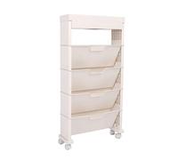 Fdit Estantería Móvil, Carrito Utilitario, Organizador Rodante de Gran Capacidad, Estante de Almacenamiento de Libros Móvil con Múltiples Capas para Aula, Oficina, Uso Doméstico (Beige)