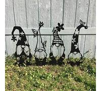 Fdit Estatua de Jardín con Silueta de Duende de Hierro Hecha a Mano, Decoración para Exteriores con Metal Resistente a la Intemperie para Jardín, Césped, Arte de Cama de Flores (A)