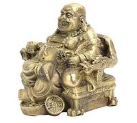 Fdit Estatua de la Fortuna del Buda Sonriente Feliz de Maitreya de Latón Hecha a Mano Decoración de Latón de Primera Calidad para la Riqueza, la Suerte, la Colección de Regalos de la