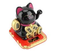 Fdit Figura de Gato de la Suerte con Energía Solar, Adorable Figura de Gato Que Hace Señas con Brazo Móvil para Decoración de Coche, Hogar y Oficina (Black)