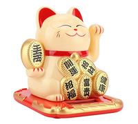 Fdit Figura de Gato de la Suerte con Energía Solar, Adorable Figura de Gato Que Hace Señas con Brazo Móvil para Decoración de Coche, Hogar y Oficina (Gold)