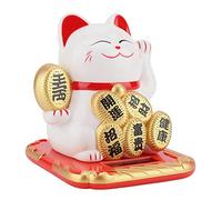 Fdit Figura de Gato de la Suerte con Energía Solar, Adorable Figura de Gato Que Hace Señas con Brazo Móvil para Decoración de Coche, Hogar y Oficina (White)