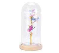 Fdit Flor Preservada, Rosa Romántica Preservada con Luz Nocturna LED y Base de Madera para del Día de San Valentín (Luces Doradas de Colores Individuales con Base de)