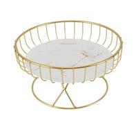 Fdit Frutero Redondo de Gran Capacidad con Diseño Hueco, Bandeja de Fruta de Hierro para Manzanas, Naranjas y Piñas (S Fondo con rayas doradas.)