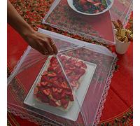 Fdit Funda de Malla para Alimentos de 3 Piezas, Cubierta Plegable de 45 Cm con Borde de Encaje Blanco para Picnic, Cocina y Buffet Al Aire Libre