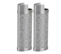 Fdit Funda de Metal Vintage para Encendedor, Funda Protectora para Encendedor BIC de Tamaño Completo con Patrón Botánico, Aleación de Zinc Protectora (Grey)