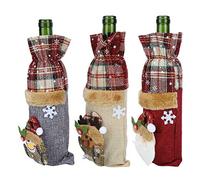 Fdit Funda Navideña para Botella de Vino, Muñeco de Nieve, Papá Reno, Bolsa de Vino de Lino, Ideal para Decoración de Fiesta de Navidad, Protege Botellas de Vino con Alegría,