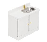 Fdit Gabinete de Lavabo de Casa de Muñecas en Miniatura, Elegante Gabinete de Baño de Madera para la Escena del Baño de la Casa de Muñecas, Madera de Abedul