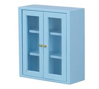 Fdit Gabinete de Pared de Madera para Casa de Muñecas, Muebles de Cocina en Miniatura Exquisitos, Decoración, Juguete para Casa de Muñecas, Paisaje, Material de Abedul, 1:12 (Blue)