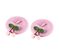 Fdit Gorro de Boina para, Paquete de 2, Gorro de Lana Suave para Gato con Decoración de Lazo, Accesorio Ligero para Fotografía de Mascotas para Perros Pequeños y Gatitos (Sombrero Cereza Rosa)