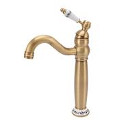 Fdit Grifo de Baño Antiguo, Grifo de Lavabo de Latón con Diseño Antigoteo y Antifugas de Porcelana Azul y Blanca, para Uso Doméstico Comercial, Agua Fría caliente.