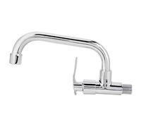Fdit Grifo de Cocina Montado en la Pared, Grifo de Agua Fría Individual G1/2 Pulgadas con Caño Giratorio de 360 grados y Superficie Cromada para Fregadero de Cocina Doméstico (LQ-3093 20cm)