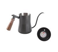 Fdit Hervidor de café con Cuello de Cisne de 550 Ml, de Acero Inoxidable con Termómetro, Ergonómico de Madera para un Control Preciso del Flujo de Agua (Negro (modelo de termómetro))