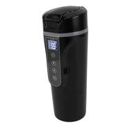 Fdit Hervidor Eléctrico de Coche de 500ml, Taza Calefactora Portátil para Coche, Pantalla Inteligente de 12V y 24V con Tiempo de Temperatura para Viajes en Familia en (BLACK)