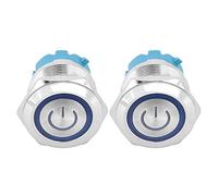 Fdit Interruptor de botón Power Light Sign de ducha de metal con clase de seguridad IP65 2 piezas 22 mm taza plana intermedia 4 pines rojo verde amarillo azul blanco para hacer autoproyecto (azul)