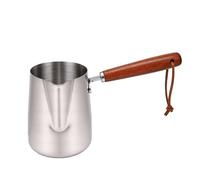 Fdit Jarra para Espumar Leche, Cacerola Compatible con Inducción de Acero Inoxidable 304 con de Madera, Olla Multiusos para Calentar Leche, Derretir Chocolate y Hacer Jarabe, Diseño (350ML)