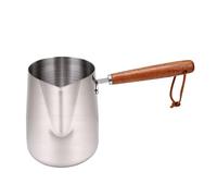 Fdit Jarra para Espumar Leche, Cacerola Compatible con Inducción de Acero Inoxidable 304 con de Madera, Olla Multiusos para Calentar Leche, Derretir Chocolate y Hacer Jarabe, Diseño (600ml)