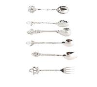 Fdit Juego de 6 Piezas de Cuchara y Tenedor de Aleación de Zinc Vintage, Cubertería de Estilo Retro Europeo, con Exquisitos Diseños, para el Hogar, Bar, Tienda de (plata (asa de))