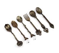 Fdit Juego de 6 Piezas de Cuchara y Tenedor de Aleación de Zinc Vintage, Cubertería de Estilo Retro Europeo, con Exquisitos Diseños, para el Hogar, Bar, Tienda de (Color bronce (de tenedor de amor))