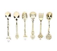 Fdit Juego de 6 Piezas de Cuchara y Tenedor de Aleación de Zinc Vintage, Cubertería de Estilo Retro Europeo, con Exquisitos Diseños, para el Hogar, Bar, Tienda de (Oro (de horquilla con nudo
