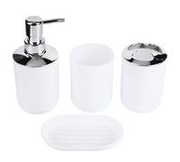Fdit Juego de Accesorios de Baño, Dispensador de de Plástico de 5 Piezas, Taza de Almacenamiento, Taza de Enjuague, Jabonera, Kit de Baño Galvanizado para Fregadero (White)