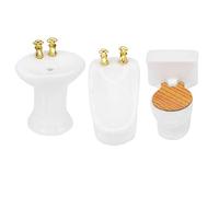 Fdit Juego de Baño de Casa de Muñecas 1:24, Kit de Lavabo de Cerámica de Simulación con Cadena de Metal y Tapa de Madera para Decoración de Escena de Baño de Casa de Muñecas en (Blanco Puro)