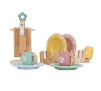 Fdit Juego de Comida de Juego de Colores de Madera para Niños, de Utensilios de Cocina para Juegos de rol para Niños Pequeños, Regalo Ideal para Niñas e Hijas, Platos de Madera de Haya, Tazas,