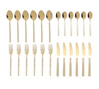 Fdit Juego de Cubiertos de 24 Piezas para 6 Personas, Juego de Cubiertos de Acero Inoxidable 18/10 con Acabado Pulido, de para Bodas, Restaurantes, Fiestas en Casa (Patrón De Piedra Oro)