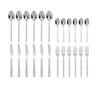 Fdit Juego de Cubiertos de Acero Inoxidable, Juego de Cubiertos de 24 Piezas para 6 Personas con Acabado Chapado, de con Patrón Martillado para Mesa de Comedor, (SILVER)