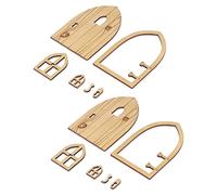 Fdit Juego de Decoración de Puerta de Cabaña en Miniatura, Puerta y Ventana de Madera para Casa de Muñecas 1:12, Accesorios de Manija de Cerradura de Jardín