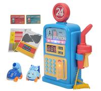 Fdit Juego de Juguetes Educativos para Niños de Gasolinera de Simulación, Maravilloso Regalo para Niños, Tamaño de Gasolinera: 24 X 17 Cm, para Juegos de rol ((Versión Azul-inglés))