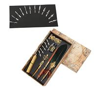 Fdit Juego de Pluma Estilográfica, Pluma de Caligrafía con 6 Puntas Reemplazables y Portalápices de Metal Tallado con Diseño, para Caligrafía, Dibujo, Escritura en (SP248035R verde oscuro)
