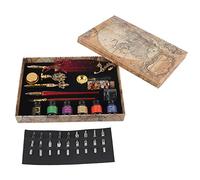 Fdit Juego de Pluma Europea, Kit de Escritura Retro con 18 Puntas de Repuesto, 6 Botellas de Tinta, Plumas de Inmersión de Madera de Vidrio, (SP271906R rojo vino dorado (pluma de ganso de cabeza