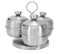 Fdit Juego de Recipientes para Condimentos, Tarro Giratorio de Acero Inoxidable 304 para Especias, Sal y Azúcar con Tapa, Cuchara y Alfombrilla Antideslizante, Ideal para Cocina,